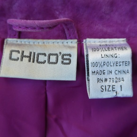 Chicos Suede LeaTHeR Jacket Raspberry Pink Poly Lining 1 M 8 - Picture 6 of 10
